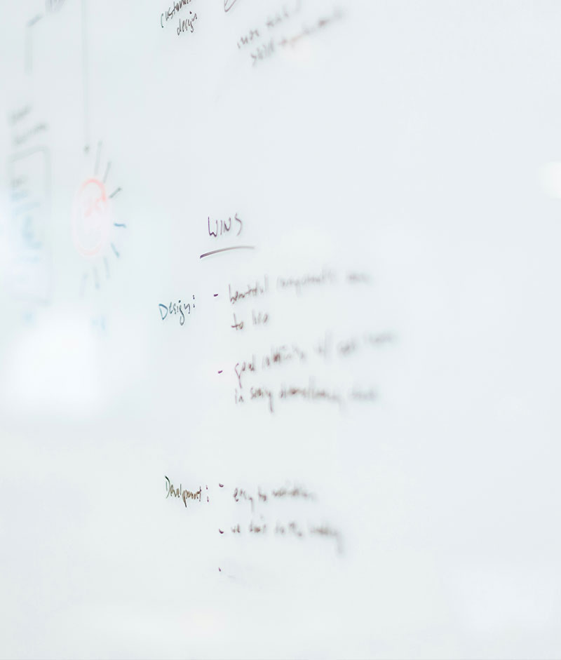 A corporate meeting room with a whiteboard roll, filled with diagrams and brainstorming notes from a team meeting